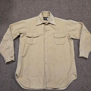 Vintage Eddie Bauer Chamois Shirt Mens L Tan Beige Heavy Flannel 80s Hiking L/S